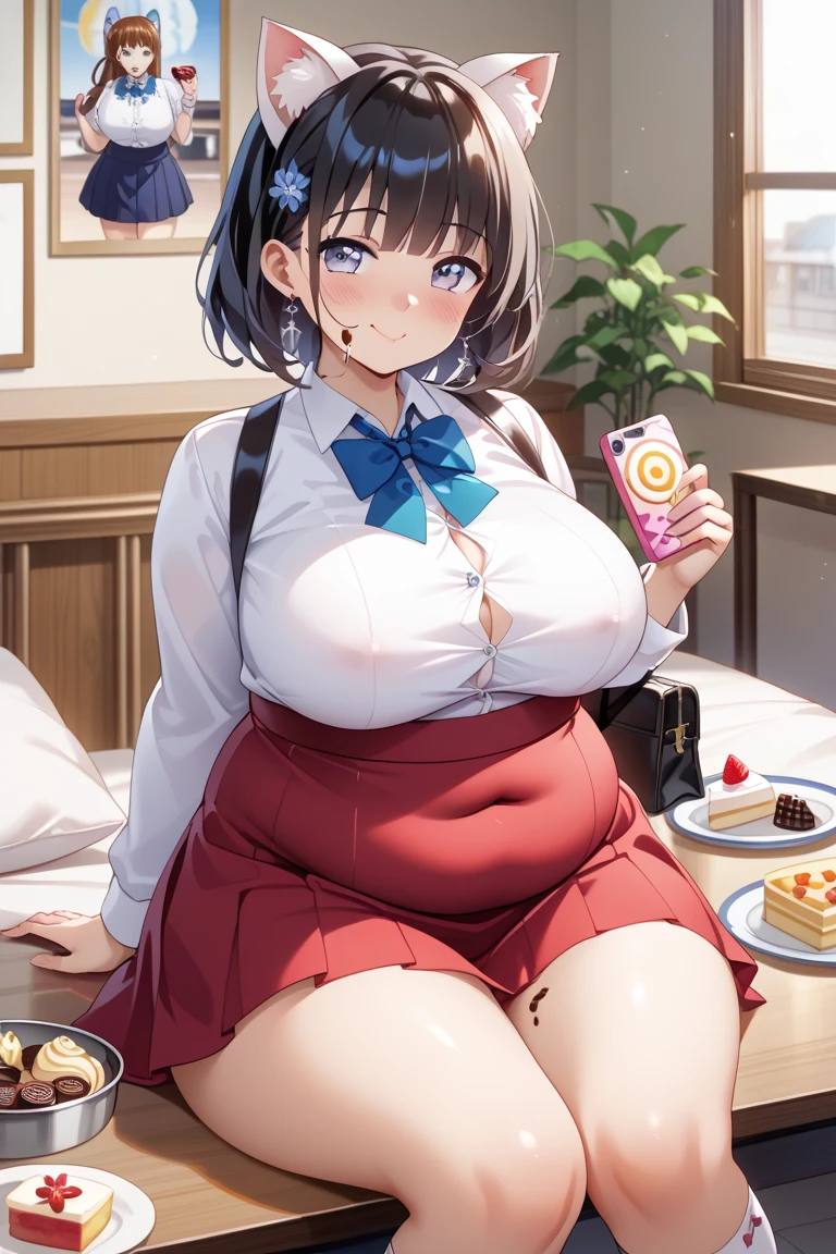 fat, obese, overweight, big belly, sweater, Christmas, fat, table with food, sitting, fat, big belly, ponytail, kanao tsuyuri