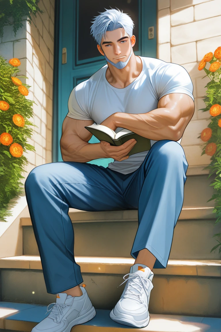 fullbody portrait of a man standing reading a book
MASTERPIECE by Aaron Horkey and Jeremy Mann, (DEEP DARK colors palette)) , simetryc composition, ultradetailed art style, oil painting, fullbody, perfect compositicion, perfect anatomy, wearing small litle shorts, dramatic, natural lighting, A young man, latino, cinnmon skin, thin face, straight nose, thin lips, square chin, large black eyes, short black, wavy hair, in roberto ferri style, aesthetic slim athletic body, very tall, latino, realistic skin, gorgeous, realistic detailed tonned muscles, barefoot, perfect anatomy, muscled fitness body, 195cm tall, realistic skin, skinny realistic detailed muscles,
he is reading a book in the garden