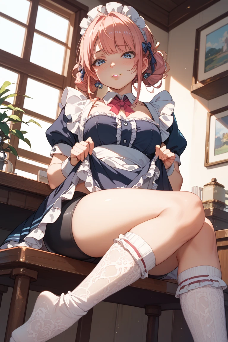 8K、masterpiece、Japanese、Woman wearing glasses、Neon(nod)、from the front、smile、Childish、Small breasts、See-through underwear、night、Bedroom、Show your underwear、mini skirt
