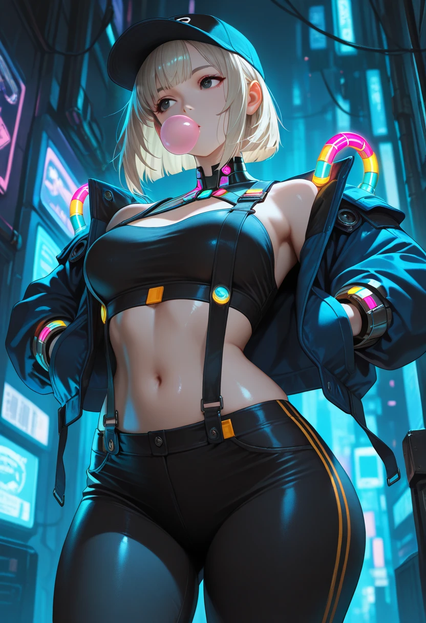 Extremely detailed CG unity 8k UHD QUALITY RESOLUTION WALLPAPER, AWARD-WINNING portrait, official art, Perfect masterpiece, best quality, best resolution, the most beautiful and sexy cyberpunk girl, cowboy shot, Harajuku-inspired pop hooded cyberpunk outfit, bold color scheme and patterns, trendy and innovative blonde colored Mohawk hairstyle, vibrant makeup, super huge enormously gigantic tits, cleavage showing, gigantic tits bursting out of her outfit, tons of tattoos and piercings, detailed post apocalyptic futuristic Cyberpunk dazzling cityscape, skyscrapers, neon signs, LED lights, bright and vivid color scheme, insane details, beautiful detailed face, blushing, sexy seductive slutty facial expression, bending over arching her back, her nice big ass facing the viewer, white panties showing, looking back at the viewer, close up pov camera view from below, slutty seductive sexy dynamic pose, intricate details, ultra detailed.