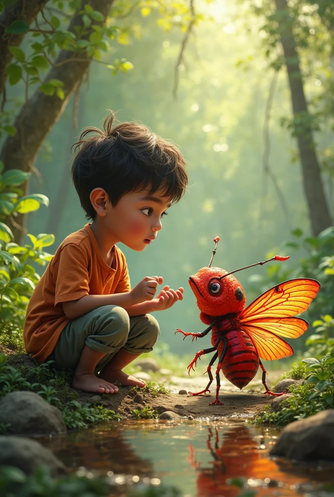 “A young boy stumbles upon a butterfly cocoon hanging delicately on a branch. He watches as the butterfly inside struggles to break free, its tiny body pressing against the walls of its enclosure.”