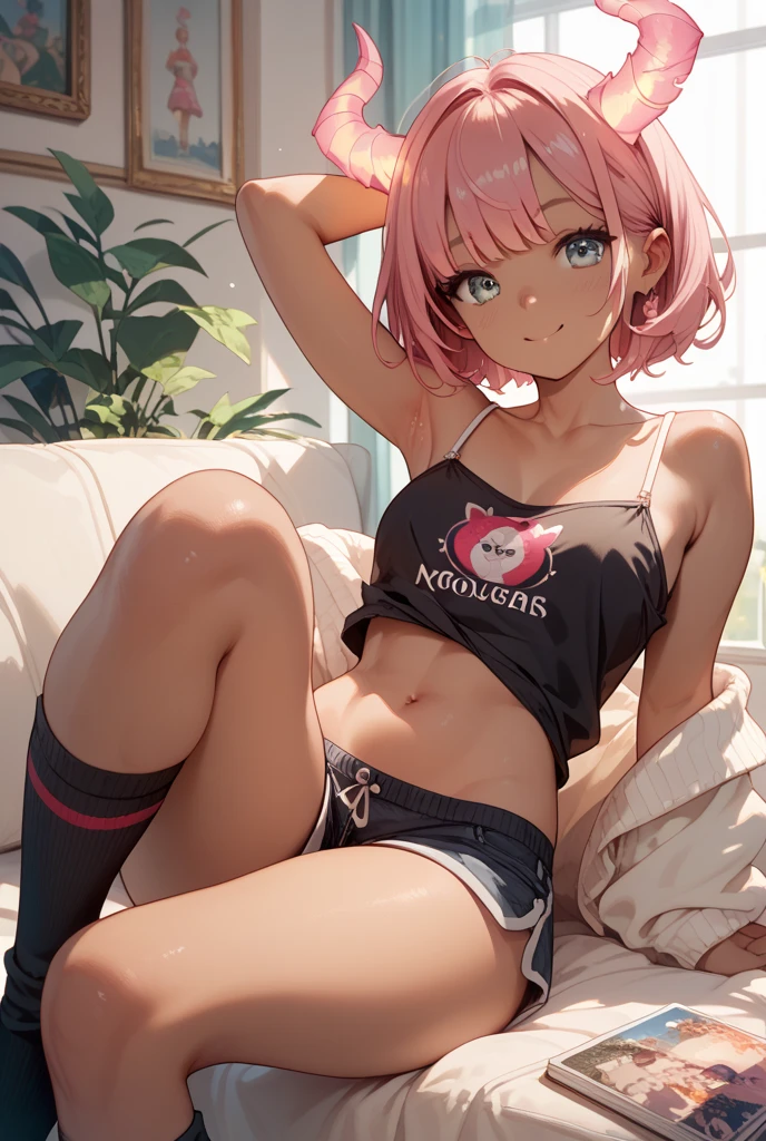 Woman with a short top and pink panties 