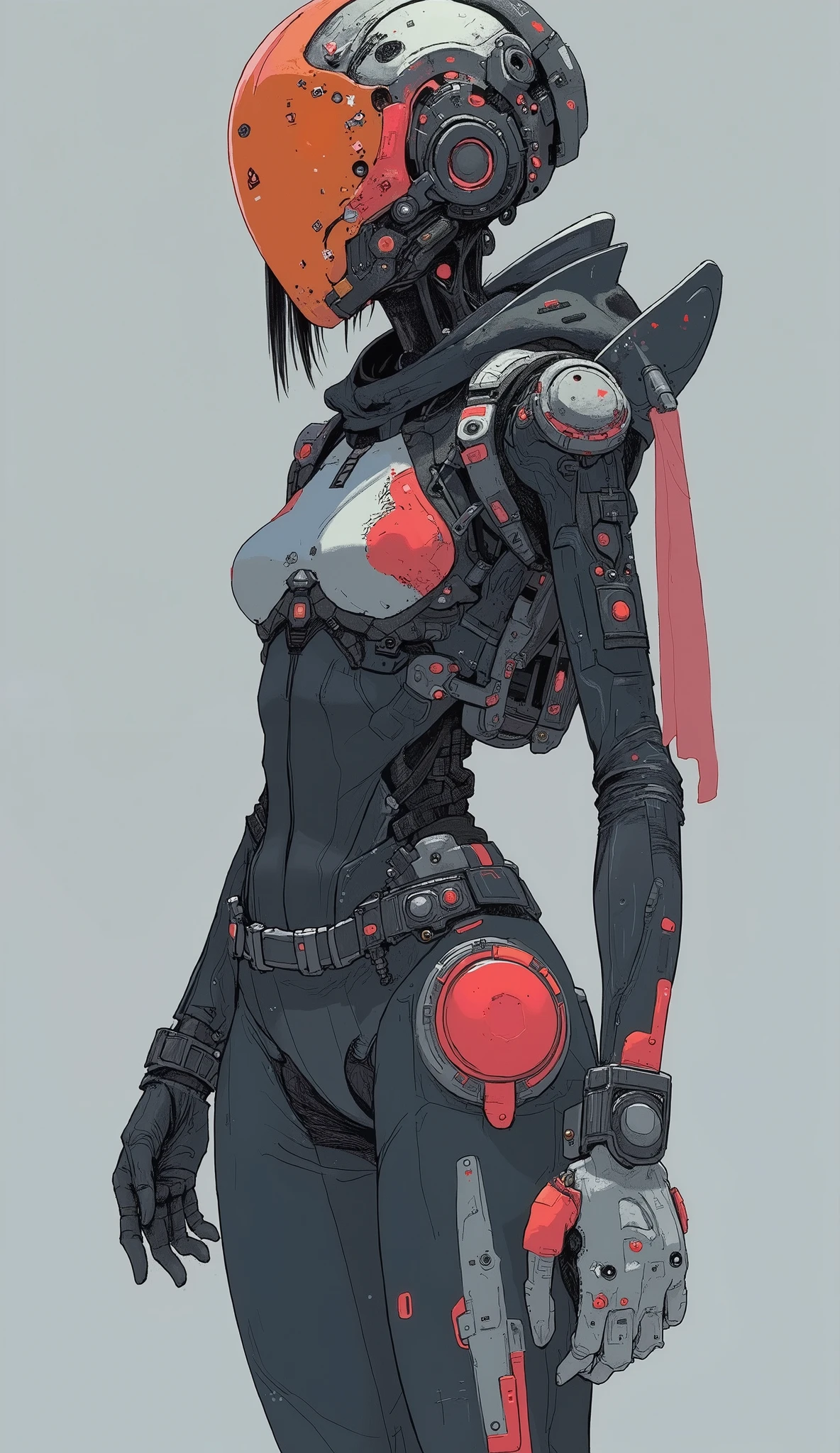 ((( nano suit ))), (((Bandaged body))), ((high collar)), (((red suit))), (((best qualityer: 1.4))), (Unbeatable masterpiece), (hiper HD),(CG 8k hyper-realistic), (((brave face))), (((breasts big))), (((hyper feminine))), sexly girl,(black bob hair)), ((( sculptural body ))), (((1 Kizi))), Kizi cibernética de 25 anos com perfectbody,,Beautiful and well-groomed face,muscular body:1.2,solid color detailed jacket, (Head to thigh photos), Complex equipment, green dark,Long pants,Tight clothes are dark,With white stars and off-white stripes,Armor Metal Electronic Parts, Poison tattoos ) INFO, Kizi, (((standing alone))), pirralha violent, ((())), sexly, pose de atitude, work of art, post-apocalypse, (((manga style))), bounty hunter, violent, Manic, the way you want, slenderbody, thin but strong, perfectbody, roupa moderna, advanced technology, neon, sleeves with vertical striped pattern, neutral background, (( cowboy shot )). intricate visual