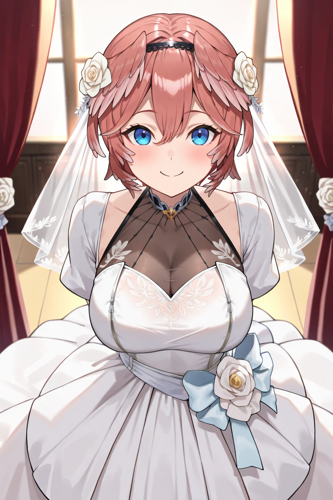 ultra-detailed、(8k, RAW photo, best quality, masterpiece:1.2), (extremely detailed 8k wallpaper),professional lighting,sharp focus, depth of field、nfws,((((face close up)))),((((美しいflower嫁)))),(((Pink fluffy short bob、rainbow colored curl hair、Curly hair)))、(((full white wedding dress))),(((lace veil、lace shawl、tiara、necklace))),(((((Complete Five Fingers)))),(((Ring on the ring finger of the left hand))),((A lot of milk on her face and chest)),((((blowjob)))),((((Sweat、Wet body)))),((((blush,very embarrassed)))),((((steam around the face)))),flower、(clavicle)、((luxury bed)),(((night))),(((Correct number of upper limbs、Correct number of fingers)))