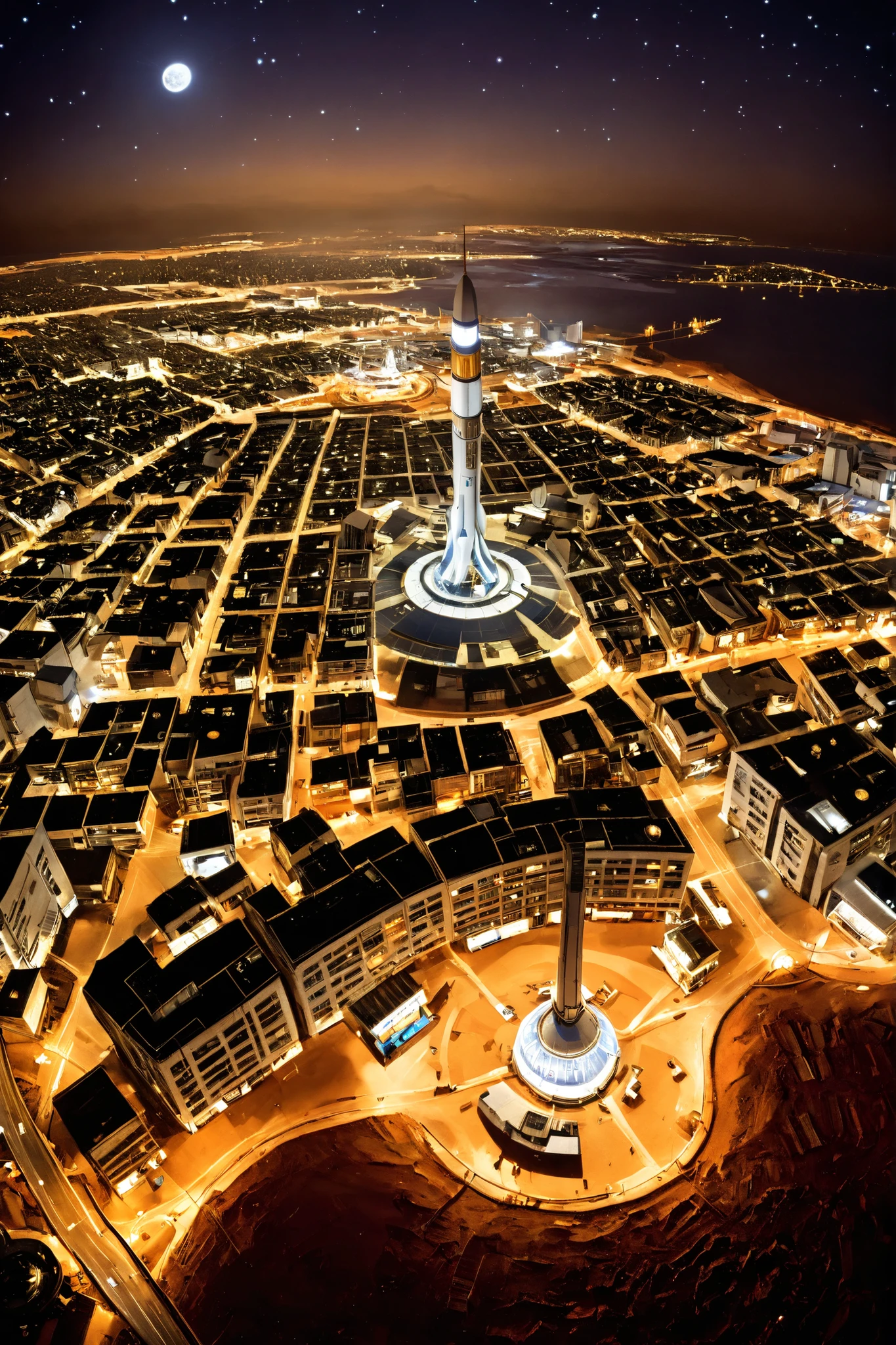 MARS CITY , Night life, fotografia panoramica de la Night life en una colonia espacial