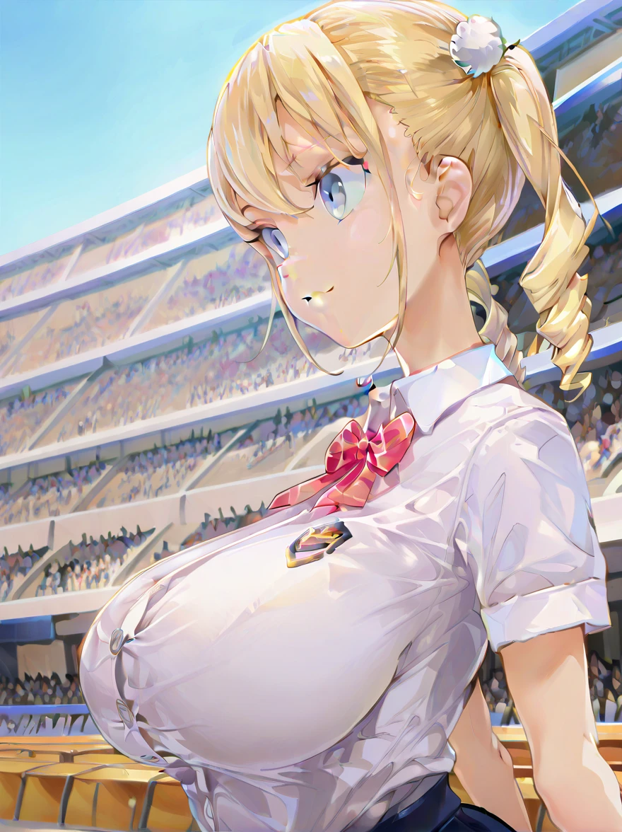mastute piece,Best Quality,insanely detailed,8k cg,nsfw,
(shoot upper body:1.3),
(1girls:1.3),standing,looking at viewr,body in front,both arms behind back,(equestrian clothing:1.3),(bare breasts:1.1),(bare nipples:1.1),
BREAK,
blush,shy,(ecstasy face),(trembling:1.2),BREAK,(light blonde hair:1.2),
BREAK,
perfect breasts,perfect teats,(open mouth:0.9),(large breasts:1.2),
(equestrian arena)、