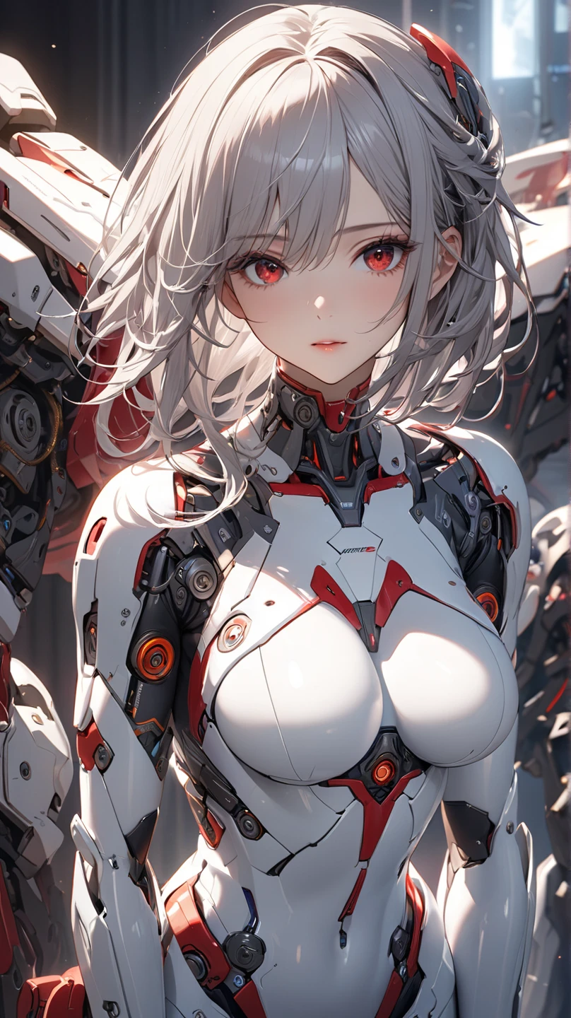 (((masterpiece))), (((best quality))), ((ultra-detailed)), (CG illustration), ((an extremely delicate and beautiful)),(from side),cinematic light, ((1 mechanical girl)), solo person, full bodyesbian,(Machine-made joints:1.2),((Mechanical limb)),(Blood vessel attached to tube),(The mechanical spine is attached to the back),((The mechanical cervical vertebrae are attached to the neck)),(sitted),face expressionless,(Wires and cables around the neck:1.2),(wires and cables on head:1.2)(Character focus),sci-fy,Extremely fine,a color,Thinnest,cleavage,huge tit