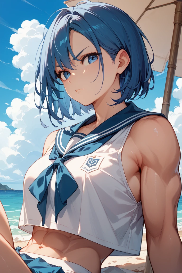 {{Masterpiece, Best quality, Extremely detailed CG, Unity 8k wallpaper, Cinematic lighting, }}, Sony α7, Wide frame, south pacific, In the war with the Asian powers, The wind blows on the Aegis ship, 1 girl, full bodyesbian, Smile, She is a sailor in the United States Navy, Caucasians, 20 years old, Smile, Blonde hair, a short bob, Blue eyes , Long eyelashes ,