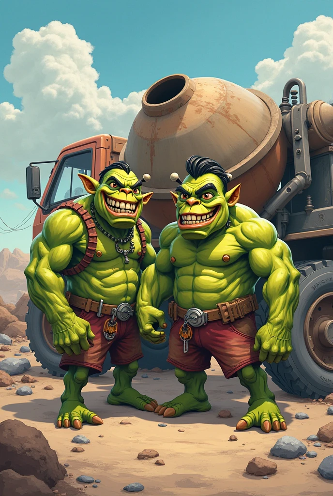 Tips: Three views, full body shots, game character design, pig bajie carrying howitzer, big ears, gluttonous greasy, dark series, sunglasses, orange background,-- AR 16:12 - style expression
