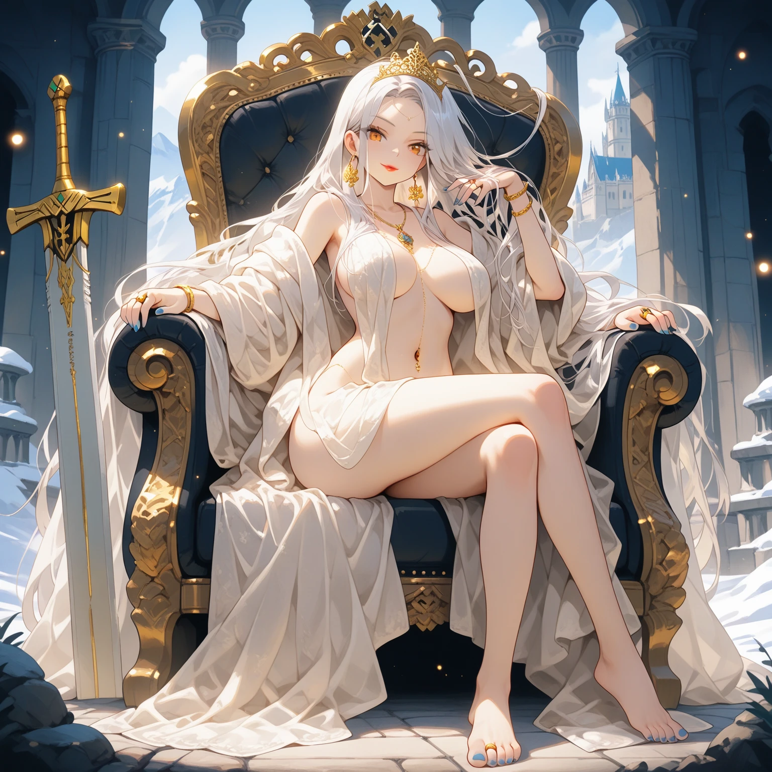 whaite hair,Raised sexy,succubi,美丽细致的眼睛,shackle