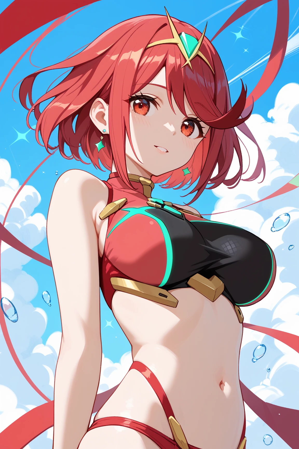 anime girl in a bikini, anime style 4 k, (anime girl), badass anime 8 k, best anime 4k konachan wallpaper, anime style character, top rated on pixiv, seductive anime girl, anime style. 8k, anime girl, an anime girl, anime artstyle, red hair, visible red hair (Best quality, 4k, Masterpiece :1.3), beautiful woman, hyper realistic, 1girl, (droopy breasts, attractive body :1.2), sit-ups :1.1, short red hair: 1.1, (wet rainy, wet by rain, wet body :1.2), ultra-detailed face, detailed lips, detailed eyes, double eyelid, naked, nipple_outline, sensual low-necked dress, open neckline, hanging breasts, side pose, visible curves, pool party, poolside, silver transparent mantle,sunglasses, muscular turned leg, nipple visible, revealing clothing [ 4 k digital art ]!!