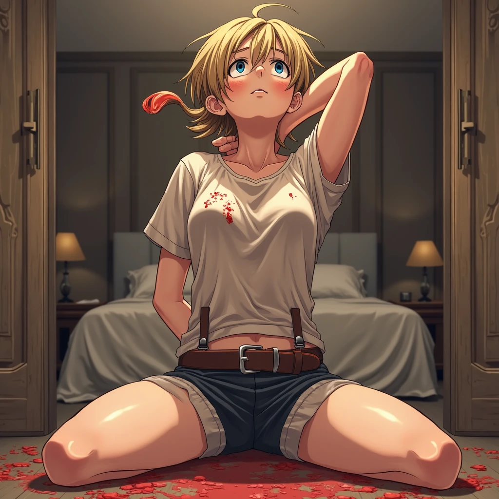 nsfw,, (Beautiful Boy),Watery eye,blush,small penis,, young,, flat chest, blonde short hair,