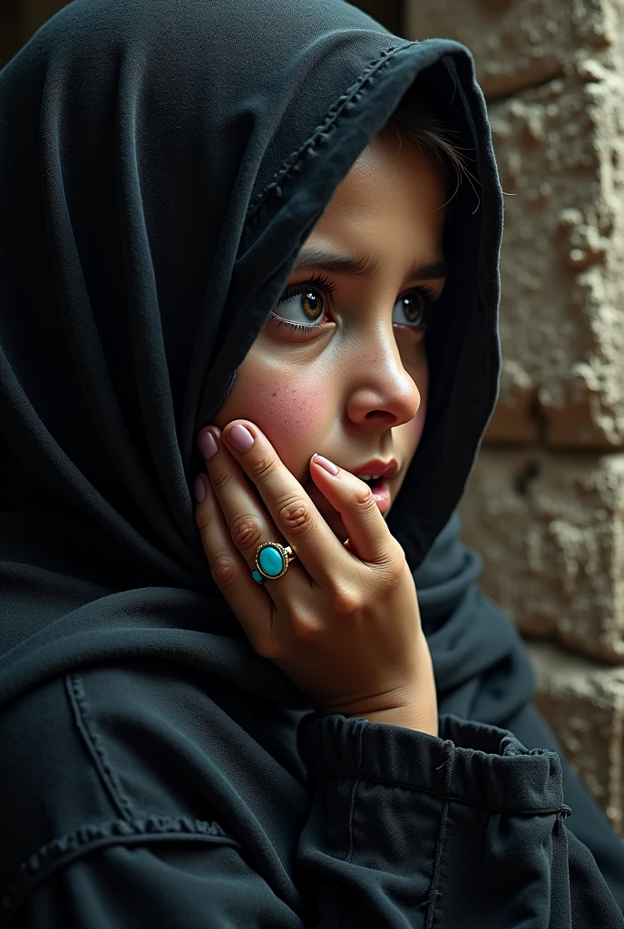hijabis girl in black wearing niqab and facing a way