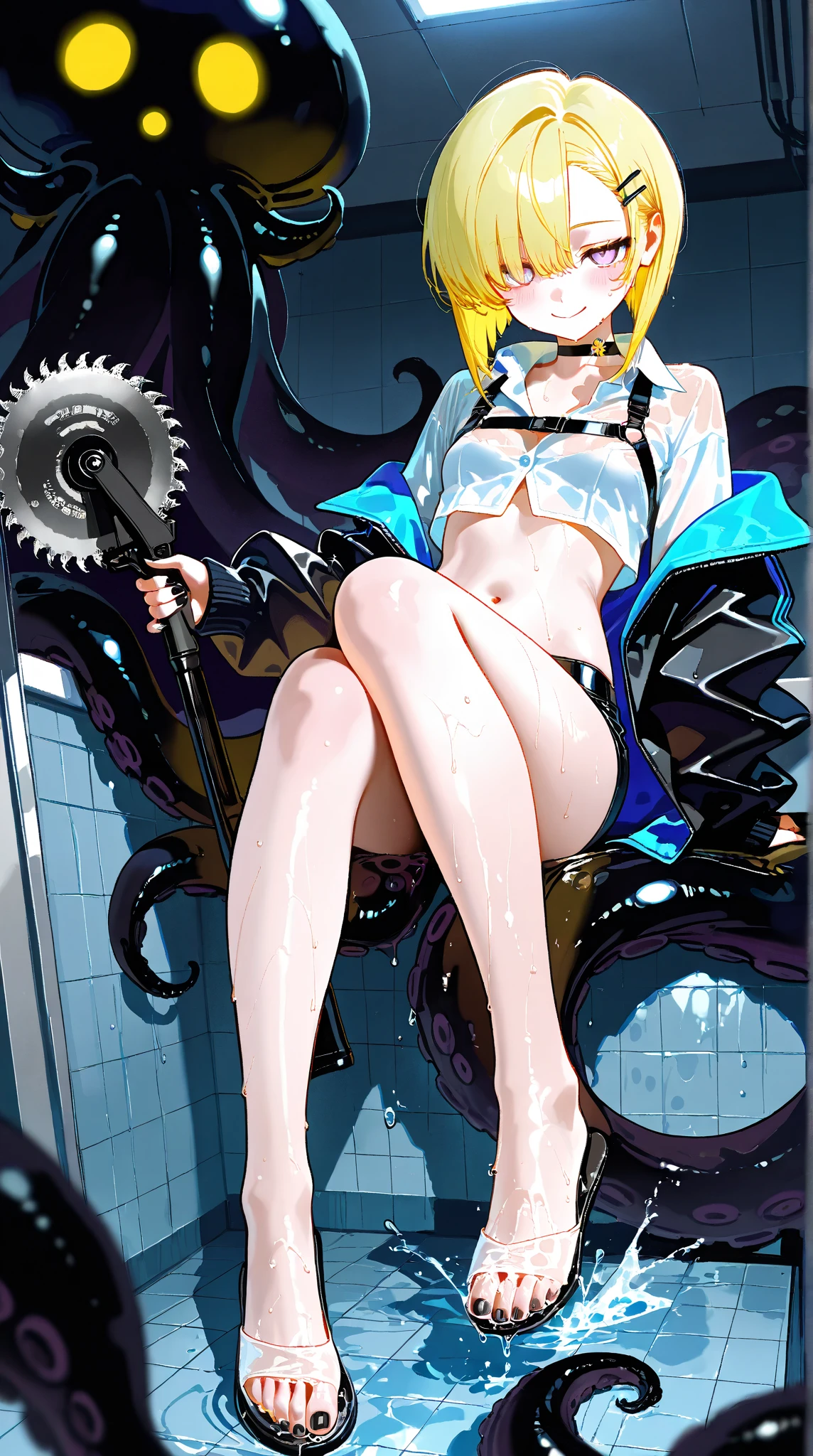 (Highest quality),discharge,electricity,迸るlightning,Electric discharge from anus,Anal Sex,Losing virginity,A naked girl is restrained by a mechanical device and a high voltage current is passed through her vagina and anus, causing her to scream and cry.,Having mechanical devices inserted into the vagina and anus,mechanical tentacles,Intense sparks from the vagina and anus lightning,16 years old,torture,