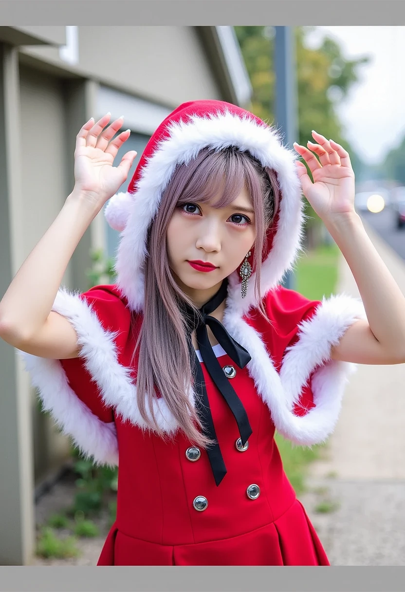 nsfw,Kindergarteners,rabbit girl, light smile,snowing, zettai ryoiki,christ mas, ,,long hair, white hair,dark skin