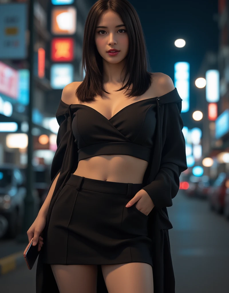 ((full body)), (((posing, sexy pose, alluring pose 1.1))), (Best Quality,High Definition:1.2),Ultra detailed,realistic,Portrait, beautiful girl with gorgeous glowing blue eyes, gothic makeup, ( (big breasts)), big tits, ((covered nipples)), no underwear, revealing clothes, ((white button-down shirt)), (((black miniskirt))), ((luscious thighs)), in the rain, ((wet clothes)), street at night. (Best Quality, 4k,8k, High Definition, Masterpiece: 1.2), Ultra Detail, (Realistic, Photorealistic, Photorealistic: 1.37), Dramatic Lighting, Cinematic Lighting, Moody Atmosphere, Dark and Gritty, Dramatic Contrast, Rich Colors, Neon Lights, rain effects. (Perfect details:1.1), (beautiful and clear background:1.2), (Extremely detailed CG, Ultra detailed, best shadow:1.1), (perfectly detailed beautiful eyes), , close-up, cinematic lighting, vibrant colors, photorealistic, concept art style, high quality, 8K, HDR, physical rendering, extreme detail, blur, depth of field, blurred foreground,