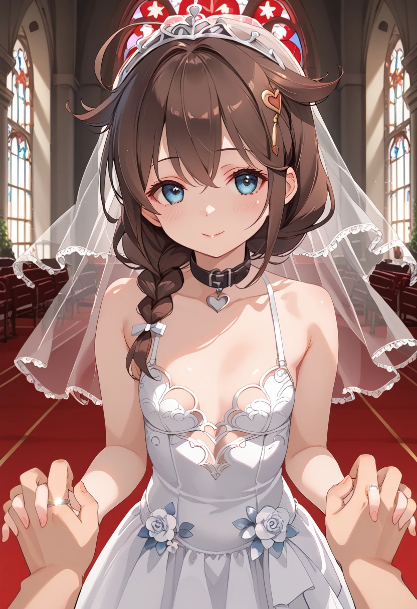 A girl，16 years old，Long hair, bangs, s hair, hair between eyes, s eyes:（1.5),  (breast:1.2), 
rest clavicle, Wedding dress，Veil，wedding，Red dress，Red dress，Flowers，The skirt is broken，Black socks，Black knee socks，Black gloves，Long boots，Cleavage，breast，
Looking at the audience, whole body, Open your mouth，Lol，
indoors, church，permanent，permanent，微Lol，With one eye closed，
rest (masterpiece:1.2), best quality, high resolution,  8k wallpaper, (illustration:0.8), (Beautiful and delicate eyes:1.6), Extremely detailed face, Perfect lighting, Extremely detailed CG, (Perfect hands, Perfect anatomical structure),