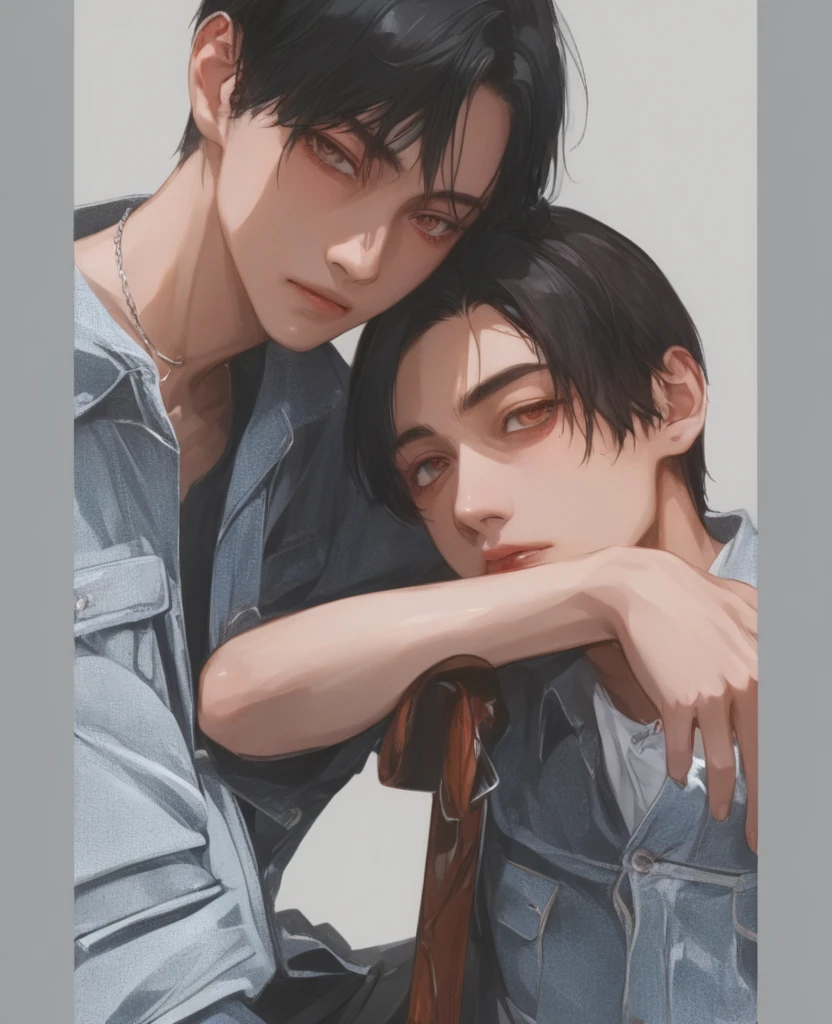 身長差のあるTwo men性、men and little men、Black-haired man、Man hugging each other、A detailed face、Happy expression on face、Lovers、Boys Love、make love、Two men