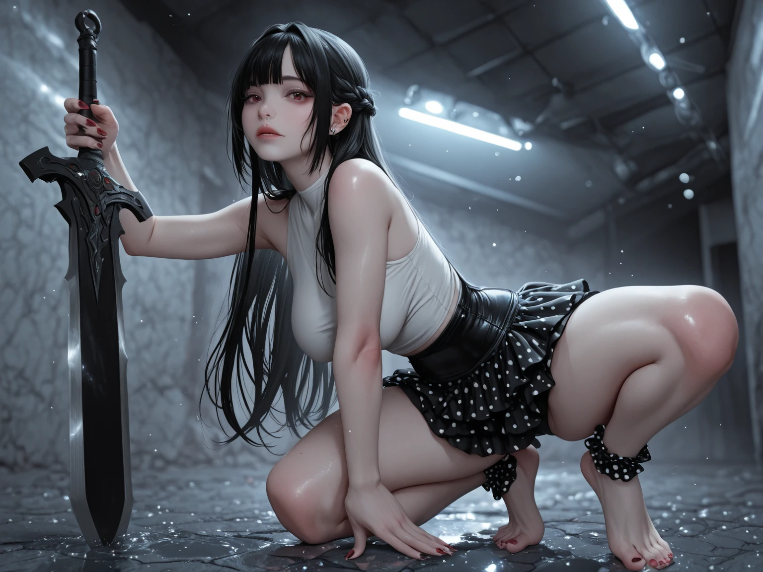 Beautiful Alluring anya taylor joy, spikes and chains ornaments, choker, Barely Clothed, cleavage, Beautiful Face, inside a dungeon cell, chained to the walls, arms chained above her head, dirt, grime, dirty and sweaty skin, Ominous Gothic Theme, fantasy theme, Fiverr Dnd Character, Octane Render, Digital Art, Extreme Detail, 4k, Ultra Hd, Polished, Beautiful, Hyperdetailed, Intricate, Elaborate, Meticulous, Photorealistic, Sharp Focus, Wlop, Character Design, Unreal Engine, 3d Rendered, Volumetric Lighting, Reflections, Glossy, Digital Illustration, Pose, Suggestive Pose, Lewd, Full Body Shot, anatomically correct, squatting, naked, exposed breasts, exposed crotch, visible nipples, puffy vagina, chained at a dungeon wall 💖❤💕💋❣