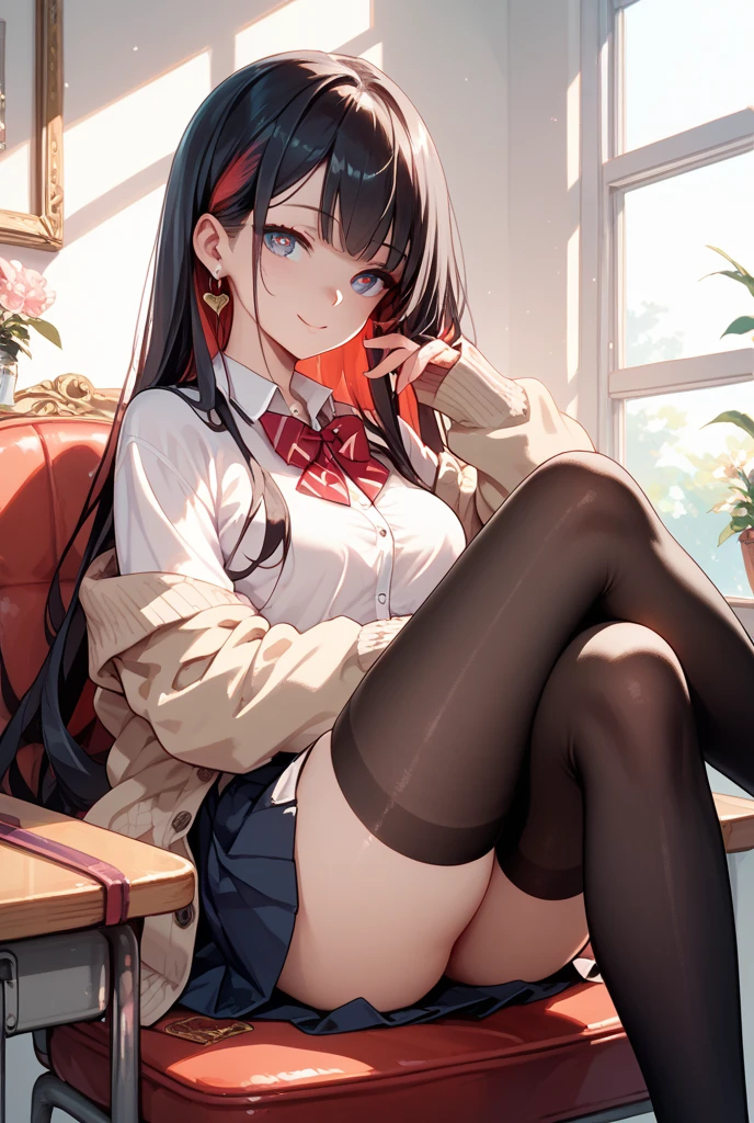 ((masterpiece)), (((best quality))), ((ultra-detailed)), ((illustration)), ((disheveled hair)), Loli,pantyhose,serafuku,sitting,smile,miniskirt,twintails,Black hair