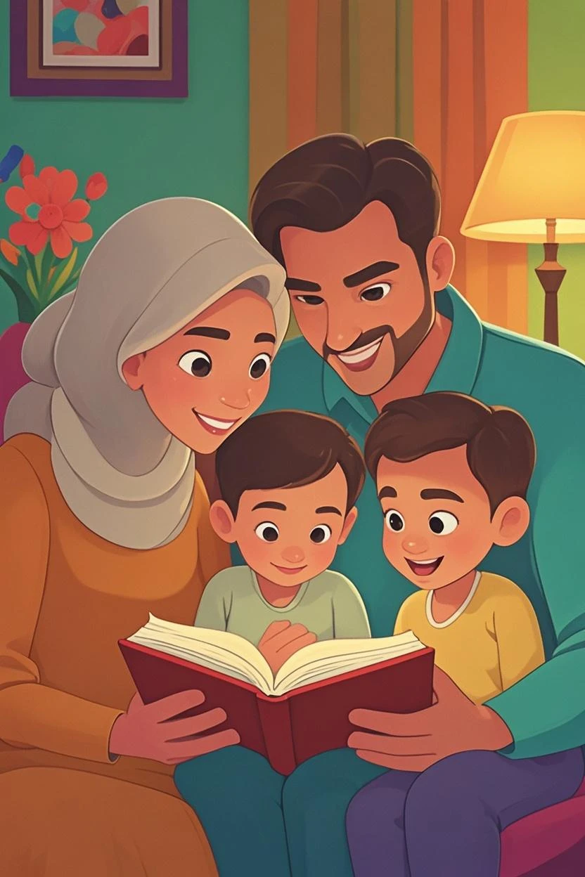 Muslim malay family with 4 children