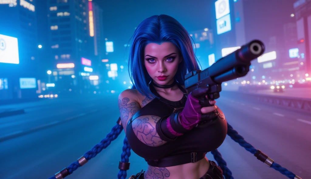 ((zoom in) Create a scene of a large wall painted with colorful paints simulating tattoos illuminated with neon by drawing the title Ai, ai my love