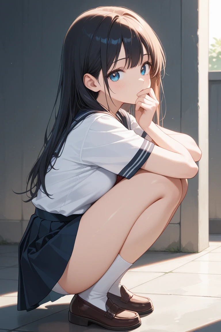 gym storeroom,1girll,tmasterpiece,The best quality,The is very detailed,Squat down frontally,Reveals transparent thongs,Wet panties,Sweat on the face