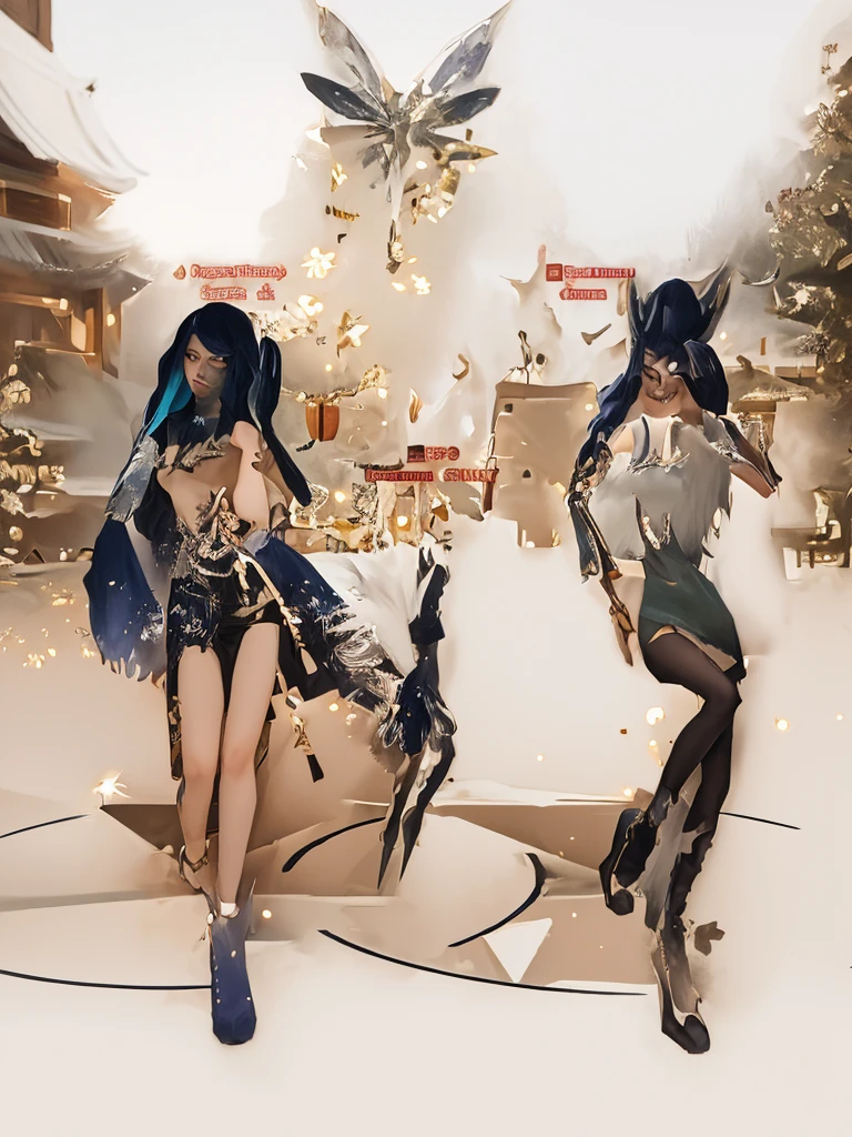 Zoom in closely on intricately designed 3D basic symbols and shapes adorned as festive ornaments. Capture the minute details, turning Christmas decorations into a geometric wonder. enormous tits, (full body:1.5)