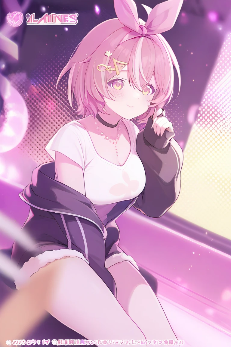 masterpiece, best quality, 1 girl, light pink hair, light pink eyes, cute girl, happy, looking at the audience