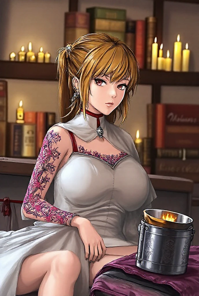 <lora:FinalFantasy_FemaleMystic:0.9>, ((MysticFFT, long hair, blonde hair, brown eyes, hat, yellow korean clothes, long sleeves, wide sleeves, red sash, shoes,)):1.21, sit on a wood chair,
BREAK((1woman, adorable, cute , clear face, solo), (full body:1.35), ((a woman wearing a sliver clear glasses):1.2)),
BREAK(perfect(anatomy,body,face,hand,leg,foot,finger),(yellow eyes, (multicolor hairs):1.15, very long hairs):1.2, cleavage),
BREAK(soft light, light on face, cinematic lighting,dynamic angle, dynamic posture, detailed shadow, detailed lightning, (wide view, wide-angle lens)),
BREAK(beautiful detailed woman, glossy pink lips, (milky skin, shiny skin):1.25, makeup, blush,eyeliner, eyeshadow, eyelashes, textured skin, collarbone, perfect skin)
BREAK(<lora:more_details:0.7>, extremely detailed, CG, 8k Amazing, finely detail, (masterpiece:2.0, best quality), (intricate details, depth of field)),
BREAK((<lora:uber_saggy2:0.68>, saggy, sagging_breasts, (huge breasts))),
in library, detailed library, books, ink ,pen , chairs, windows, tabled for reading, detailed fantasy , view outside windows is top of tower, magic circle , magic particles,