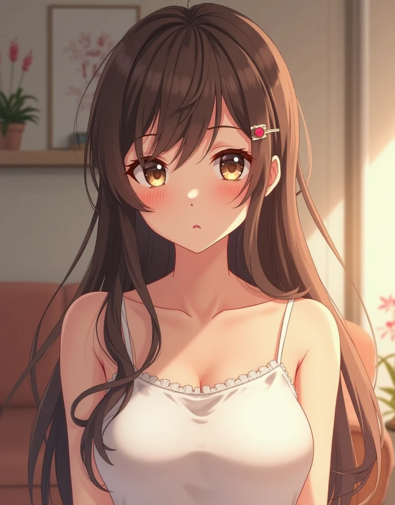 A 24 year old anime woman with a tube inside her anus, showing it to the camera and she looks excited 