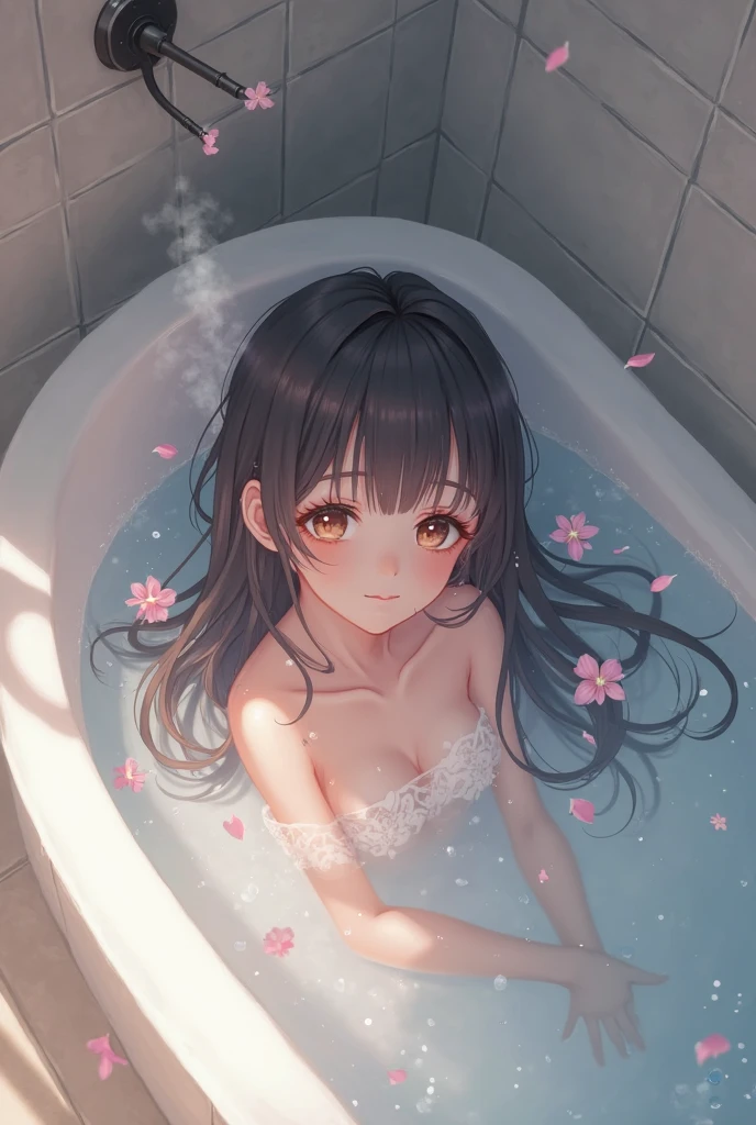 bathtub、bathing、beautiful girl、anime、（Big tears:2）（Half-closed eyes:2）