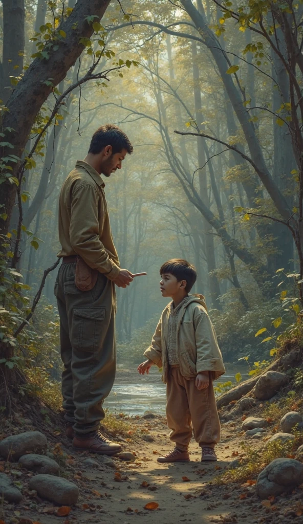 Impressionist style painting of a man carrying a child on his shoulders in the woods, Morgan Weistling, Daniel Gerhartz, Daniel Gerhartz, Daniel Gerhartz, Daniel F. Gerhartz, Michael Malm, Michael Garmash and Rob Ray, inspired by Daniel F. Gerhartz, father with child, Dean Cornwell style, inspired by Dean Cornwell