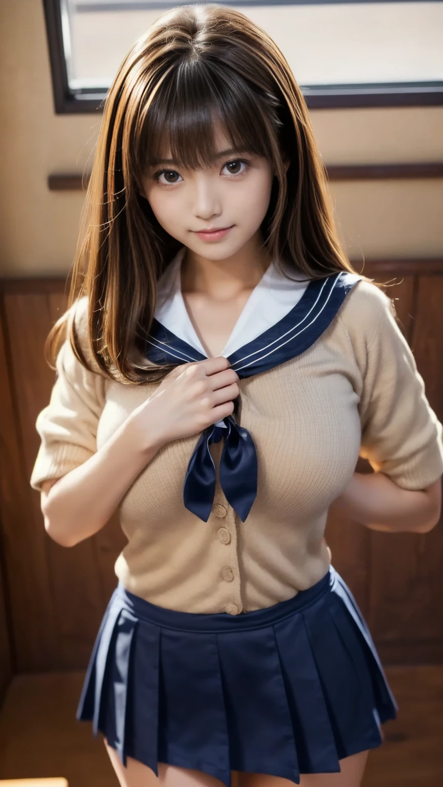 (((shiraishi mai,Maimai))), sailor suit,((school uniform,((Panty drop)), nsfw, standing)),(((masterpiece, best quality, best illustration, high resolution, 1girl, solo))), (shiraishi mai), ((medium breasts,black nipple)), beautiful face,shiny skin,shiraishi mai,round face, (shiraishi mai), smile,shiny skin,aroused,