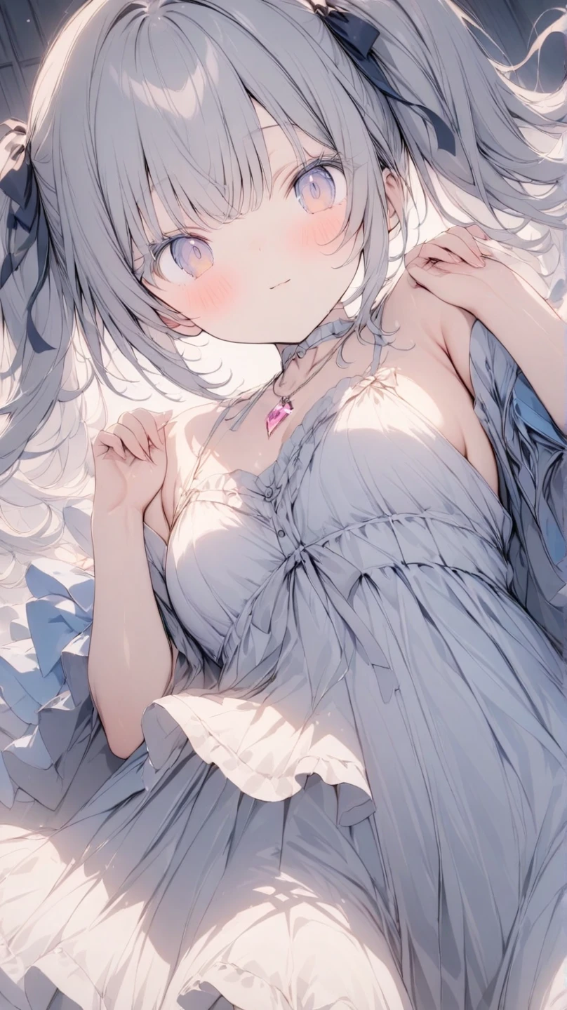 Lie flat on the bed,whole body,Scandalous clothing,petite lingerie,White lingerie