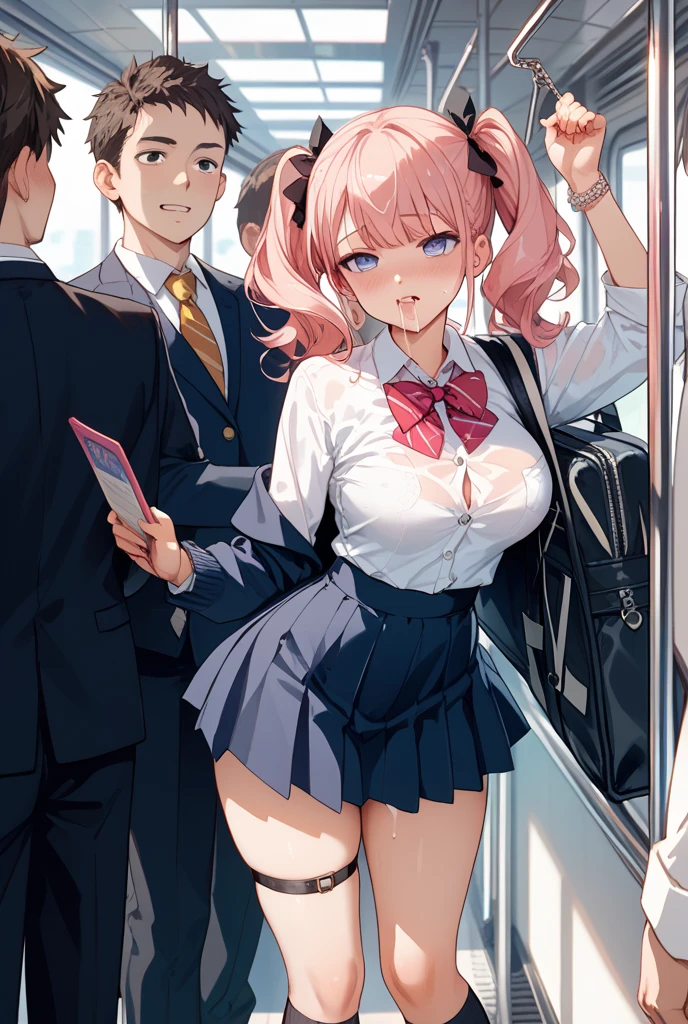 8K, photo image, masterpiece, 最high quality, super resolution, Beauty with pink curly hair, ((blonde beauty)), With bangs, Impossibly cute face, and slim, small breasts, high quality, Masterpiece, exquisite features, delicate eyes, delicate pink hair, 8K quality, Pale light and shadow, Dindal effect, pink hair, Erotic scenes, Very bright white background, (Group molesters:1.3), 1 girl, (Image from below front),(((Inschool class))), (((She is forced to stand between boys and is finger-raped:1.3))), (boys are standing around her), (wearing her sexy blouse and skirt), (super beautiful face), (her sexy clothes,pink nipples), ( She was grabbed by the boy, The boys cupped her buttocks with their hands.:1.3), (At SFW), (Her miniskirt is being lifted up from below by men.), (((The boy's hands are touching her crotch and raping her with his fingers))), (((boy puts his fingers inside her vagina))), (((boy pulls her skirt))),