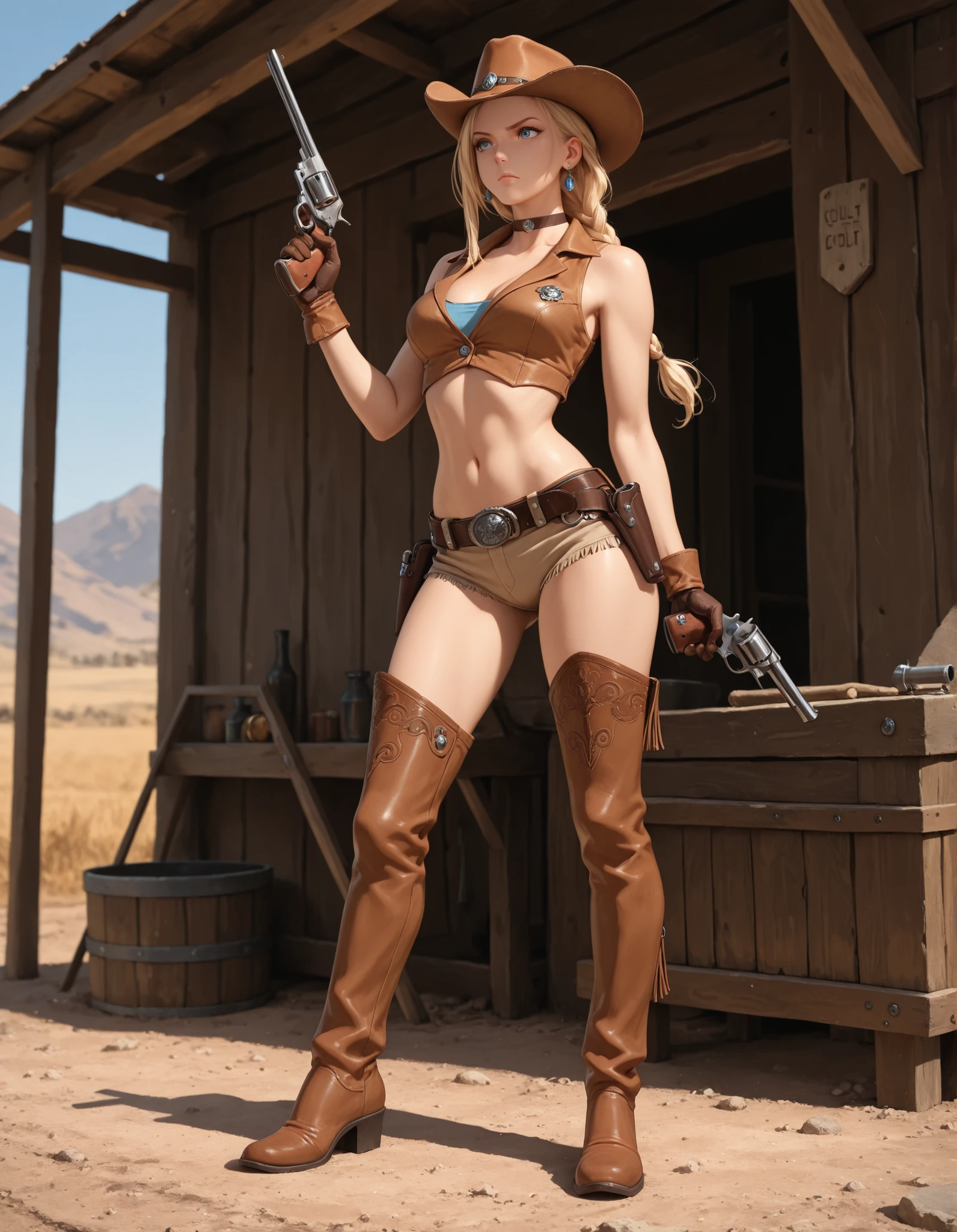 (((NSFW:1.8))),(((NUDE:1.8))),(((Drunk and having the hiccups:1.7))),(((woman1人:1.5))),((((Rolex watch on your wrist)))),(((Place your right hand on your chest:1.2))),(High resolution, clearly_image) Highest quality, woman, masterpiece, Very detailed, Semi-realistic, 23 years old, fair, young,(((The body is slim:1.3))),((Looking down:1.0)),(Tight waist), (Small breasts:1.5),((Small Ass:1.5)),((Bare arms:1.5)),,(((He is wearing only one belt with a detailed holster around his bare waist.:1.8))), (((Standing in front of a wooden wall:1.5))),(((Dark indoors:1.8))), (Blushed Cheeks:1.8),(Being drunk:1.9),((Exposing thighs)),((Navel exposed)),((Cowboy Shot:1.5)),((Full Body Shot:1.0)),(((View your viewers:1.5)))