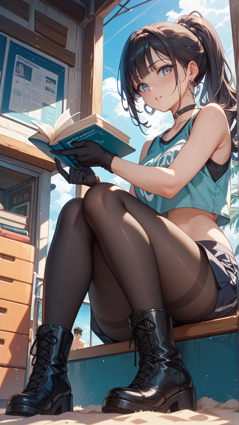 1girl, wet body, thick thighs, shorts, casual outfit, full body, laying, clean thighs, and 1 boy touch her thighs