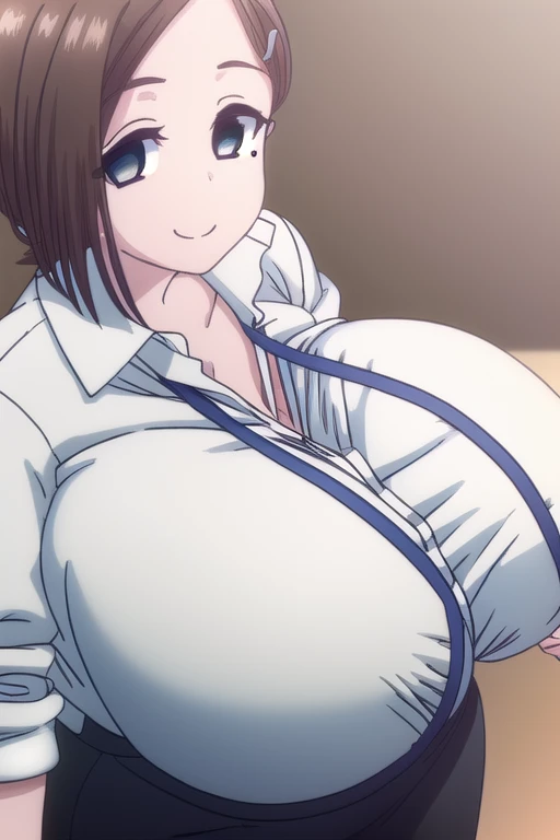 (elder, Grabbing a woman's breasts, Grab from behind, Heterosexual:1.2), Highest quality, High resolution, One girl, Focus Only, (Huge breasts:1.2), Hair Ribbon, White shirt, Blue Skirt, Blue pants, blush, Embarrassing, (From below:1.2)