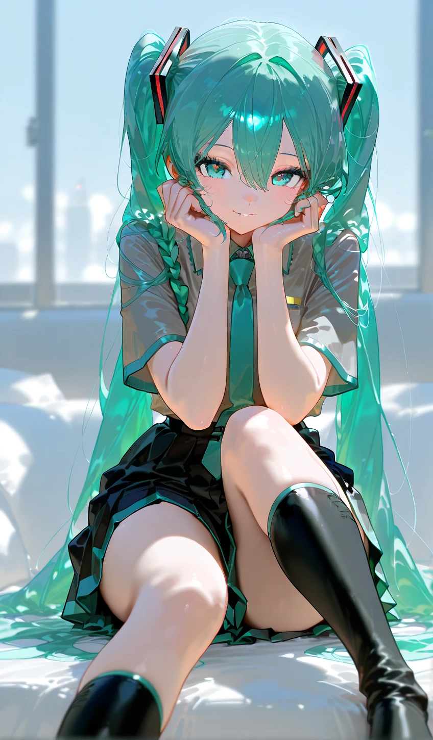 hatsune miku, using green lipstick
