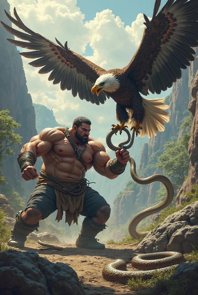 1 muscular man, heroic pose, fighting against metallic birds, highly detailed, cinematic composition, dramatic lighting, vibrant colors, digital art, concept art, 8k, photorealistic, intricate details, dramatic shadows, dynamic action, powerful expression, epic fantasy, cinematic atmosphere
