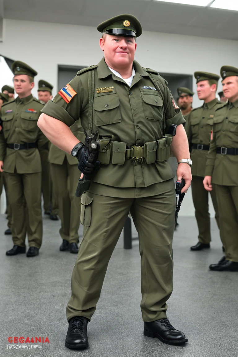 (masterpiece), best quality, ((old man in a green military suit stands beside)) (((nude naked nude naked young teen girl who who wears a side cap and short hair and a smile and holds a usa war medal))) and has short chignon hair and has medium breast and nipple and vagina and earring and dog tags and black leather gloves , world map on wall in background, classroom setting, classroom, man student in the background,