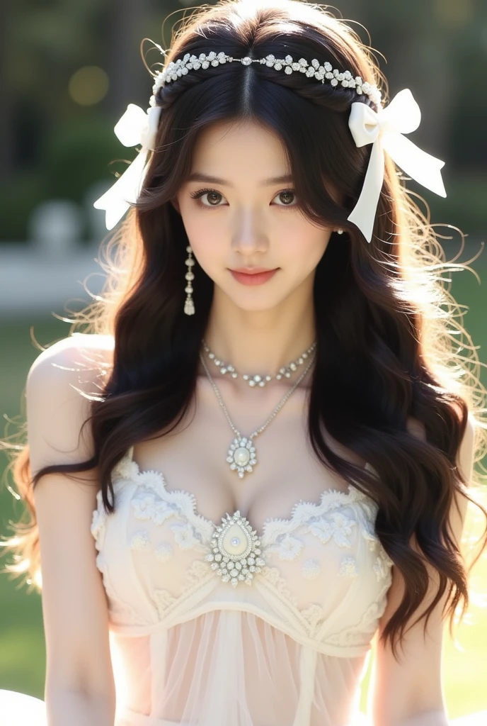 A princess，favela，climaxing ， 耳Nipple Ring，and hold your head in your hands， Armpits， jewely， Jewelry bracelet， choker necklace， Princess Crown， Off-the-shoulder dress， soaking wet， Commuting pure white small heels， The whole body drips，Pointed-toe heels，A sagging breast， White skin， 8K， Delicate lips， finely-detailed eyes， 二重まぶた