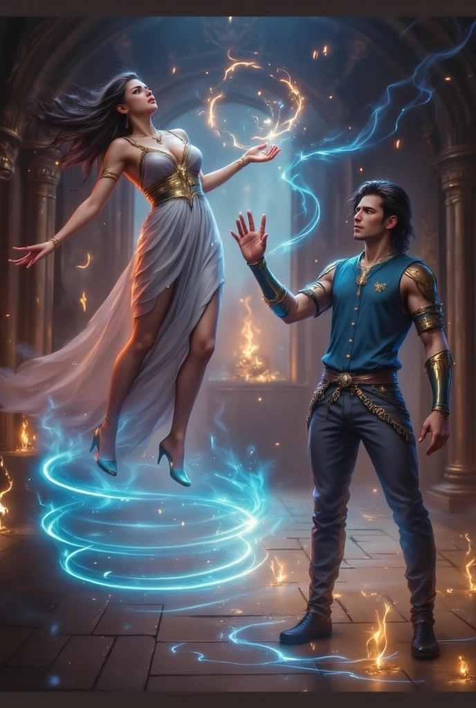 Alleia and Malcolm stepping through a magical portal that symbolizes their love defying space and time. The portal is a swirling vortex of bright, shimmering lights and colors. Alleia, with her blonde hair and light blue eyes, is wearing a flowing gown, while Malcolm, with his dark purple hair and black eyes, is in a sleek outfit. They are holding hands, and their expressions are determined and hopeful. The background shows a blend of different time periods and places, creating a sense of an extraordinary journey through time. (photo realistic:1.4), (hyper realistic:1.4), (realistic:1.3), (smoother lighting:1.05), (increase cinematic lighting quality:0.9), 32K, realistic lighting, ray trace, (brightening light:1.2), (Increase quality:1.4), (best quality real texture skin:1.4), finely detailed eyes, finely detailed face, finely quality eyes. (UHD, retina, masterpiece, accurate, anatomically_correct, textured_skin, super_detail, high_details, high_quality, best_quality, high_res, 1080P, HD, 4K, 8k, 16k), (beautiful_detailed_eyes, beautiful_detailed_lips, extremely_detailed_eyes_and_face), soft_lighting, physically-based_rendering, vivid_colors, (Best Highest Quality, 8K, High Resolution, Masterpiece:1.2), Ultra Detailed, Extremely Fine, (Realistic, Photo Realistic:1.37).