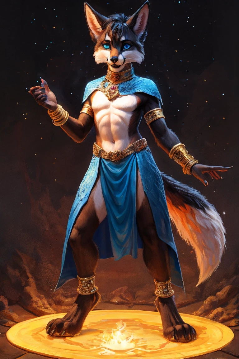 solo, male, athletic body, (muscular:0.5), shaman, (male anthro gryphon):1.3, beak, wings on back, large wings, (standing tough pose):1.3, (kemono:0.6), (tribal jewelry, bandage wraps), detailed eyes, large tail, mane, ((bust portrait)), (avian legs feet, bird feet), powerful legs, (detailed eyes, blue eyes):1.1, (outdoors:1.35), altar, fire, smoke, forest, candle, night, (particles ,firefly, blue glowing):1.3, detailed background, photorealistic, realistic hands, 8k hd, (dark shadows, wide dynamic range, hdr, low light:1.2), by (by Pino Daeni, (by ruaidri), by virtyalfobo), (best quality, masterpiece:1), furry gryphon, brown fur, fuzzy, blushing, collar, slave, big mane, tatooed, beta, branded, avian