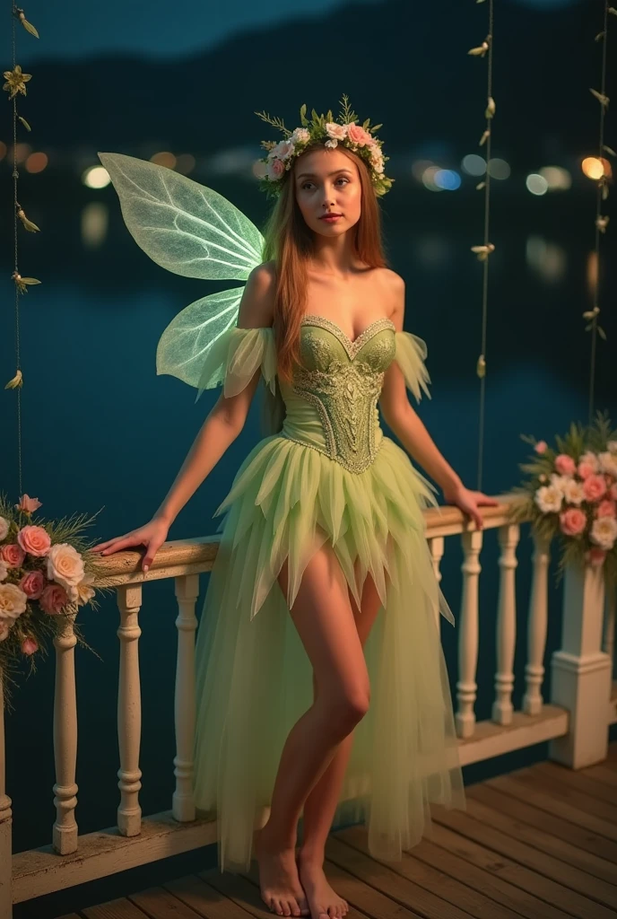 An enchanting fairy with translucent wings stands amidst a vivid array of wildflowers, her crystalline figure mirroring the radiant charm of a sun-kissed meadow.