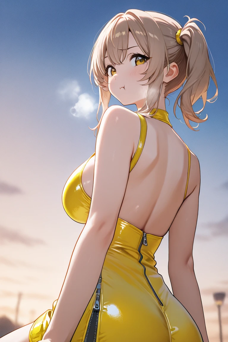Big breasted muscular girl in golden bodysuit　The nipples are erect　Six Pack　Ahegao