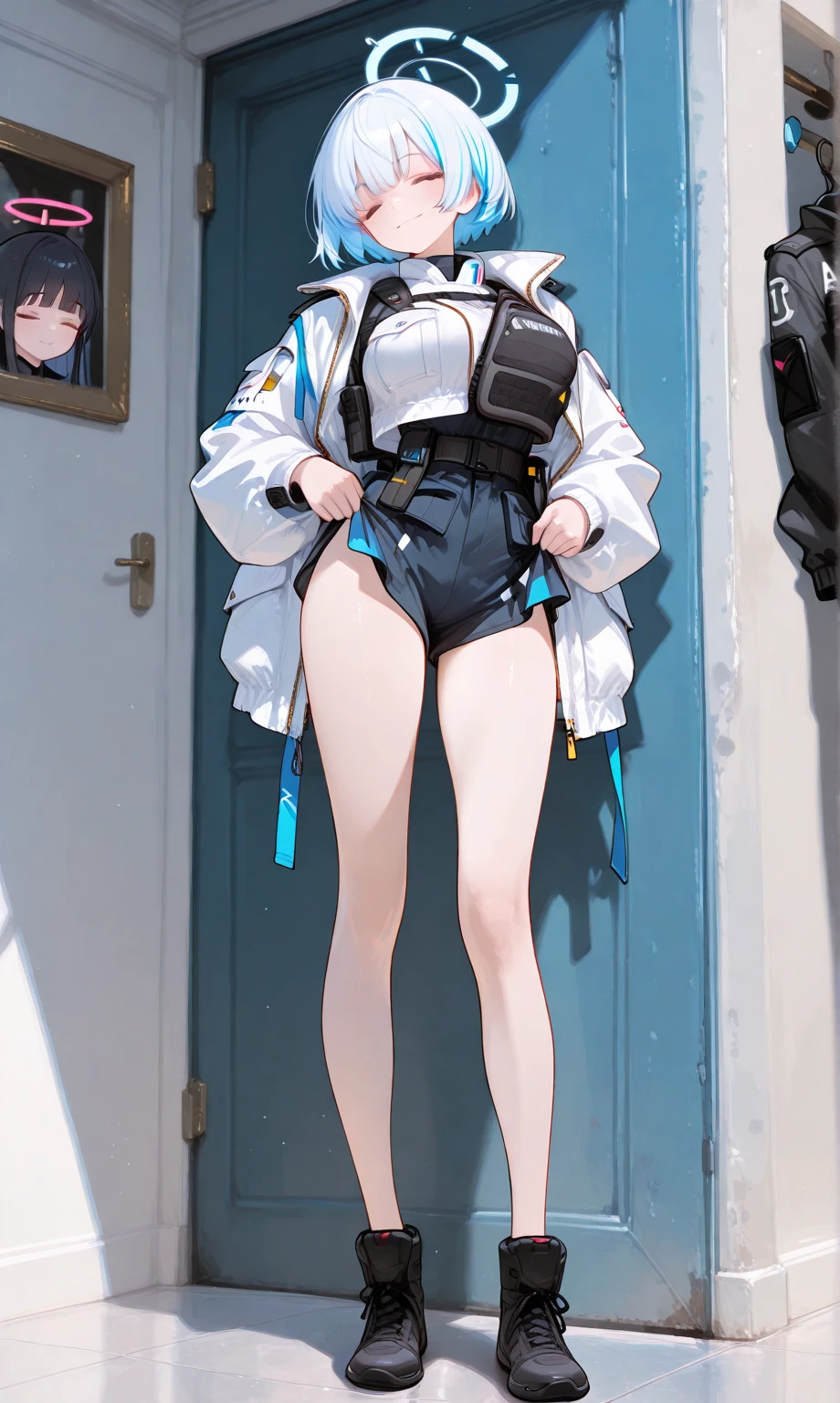 Beautiful illustration、top-quality、Perfect fingertip、perfect anatomia、cute petit girl、(transform sequence)、nurse's outfit、((Light-colored leotards))、12year old、elementary student、Slender beautiful girl、Fractal Art、baby-face、((Straight Long))、beautiful detailed blue eyes、kindly smile、Full Body Display、Bright classroom、(1 persons)、(knee high socks)、is standing、((highleg))、(wide Shots)、