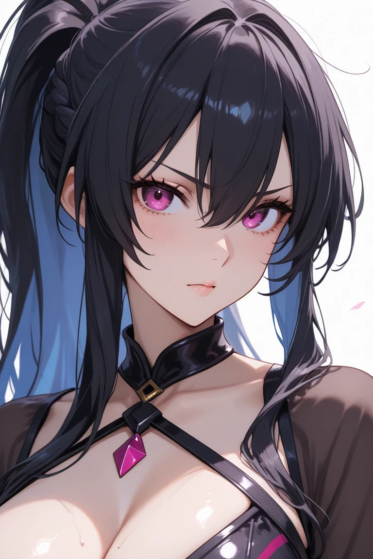 Ichinose Uruha,Private Server,Towards pov, Long Black Hair, Hairstyle(Braiding), Hairstyle(((black navy blue, Dark navy blue mesh))), pupil(Purple),(Upper body close-up),