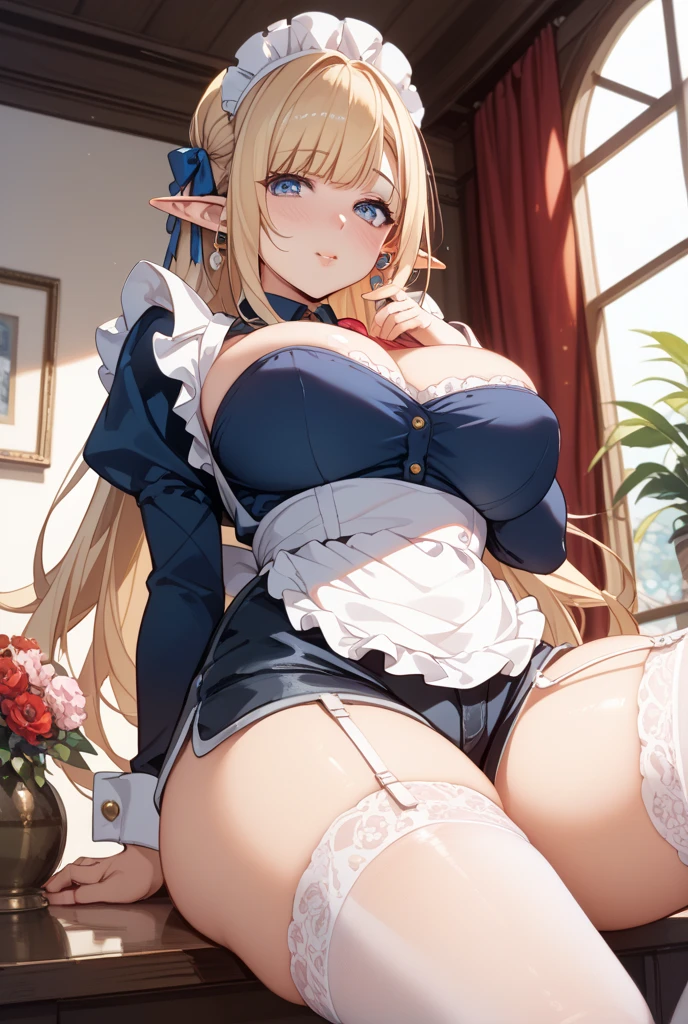 Hi res, masterpiece, 8k, nsfw, klee, (gigantic tits: 1.6), (dense pubic hair: 1.4), (white transparent babydoll: 1.6), (black lace-trimmed stockings: 1.4) (white high heels: 1.3), (she sit with her legs spread wide on a sofa: 1.4), (she squirting a huge load of cum from her exposed vagina while orgasm and having a dildo in the vagina: 1.4), flushed face, hotel bedroom, night